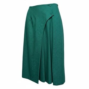 Asymmetrical Green Pencil Skirt with Pleated Panel